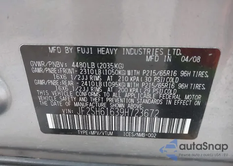 2009 Subaru Forester 2.5X from USA, damaged, VIN JF2SH61639H723672